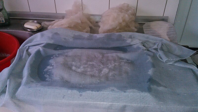 Pour boiling, soapy water on top.