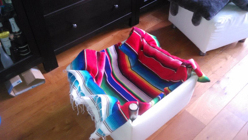 ottoman upside down with one blanket