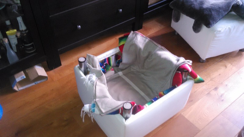 ottoman upside down with two blankets